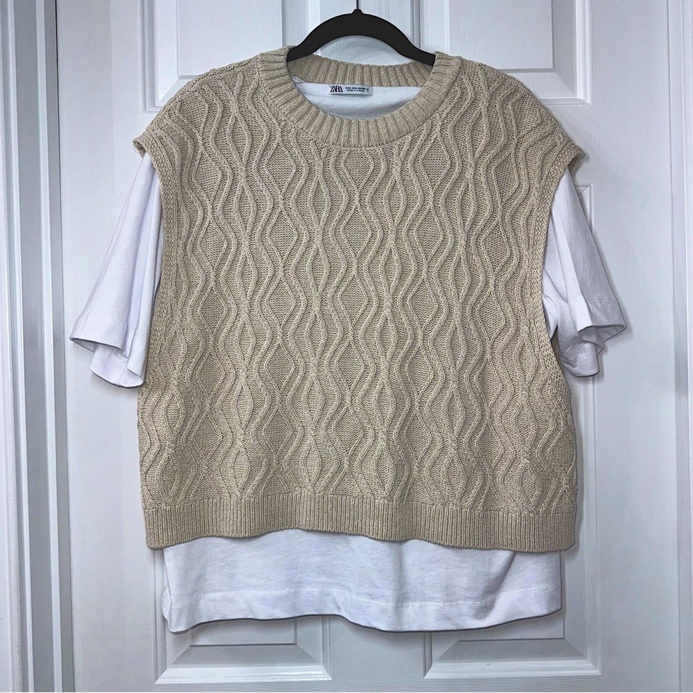 Zara Beige Cable Knit Sweater Vest